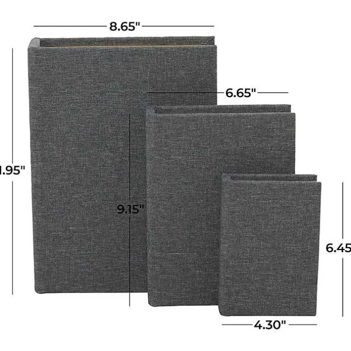 Dark Gray Linen Book Boxes, Set of 3