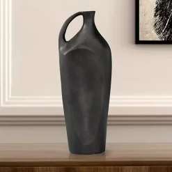 Dark Gray Metal Jug Vase, 14 in.