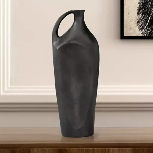 Dark Gray Metal Jug Vase, 14 in.