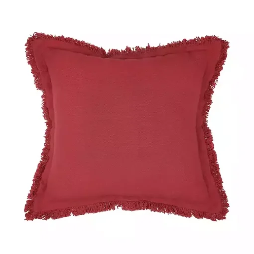 Dark Red Woven Fringe Edge Pillow