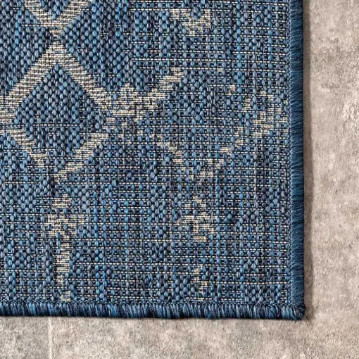 Davon Blue Moroccan Trellis Outdoor Rug, 5x8