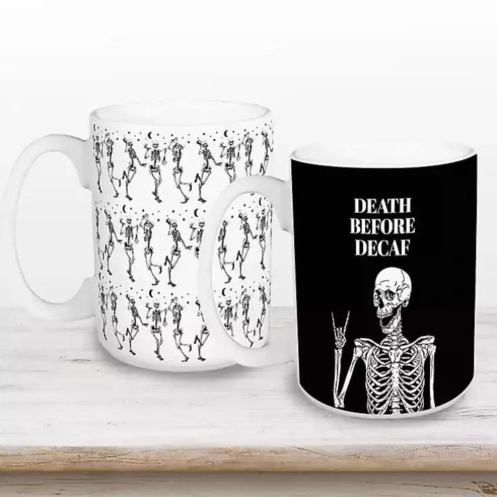 Death Before Decaf Halloween Mugs, Set of 2