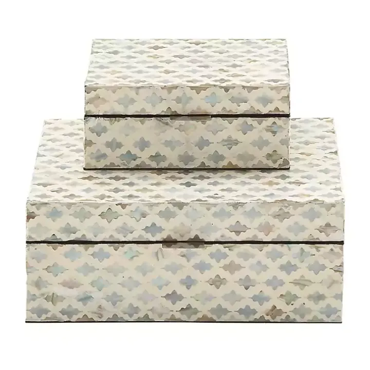 Decorative Mussel Shell Wood Boxes, Set of 2