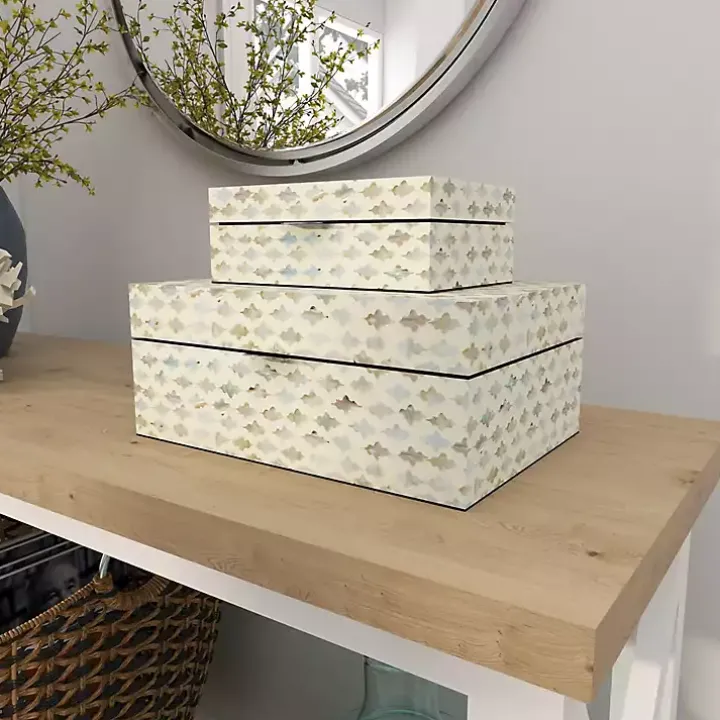 Decorative Mussel Shell Wood Boxes, Set of 2