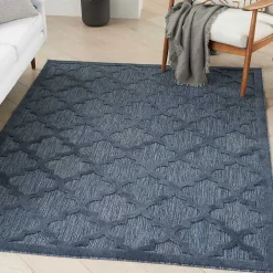 Deep Navy Trellis Outdoor Area Rug, 4x6
