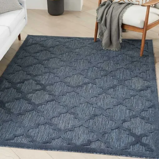 Deep Navy Trellis Outdoor Area Rug, 4x6