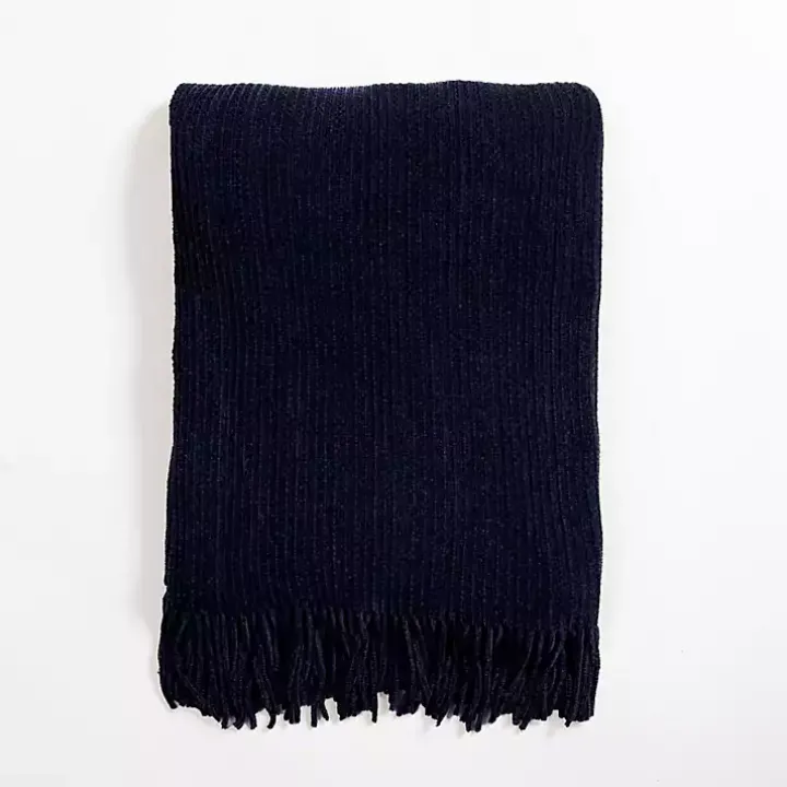 Denim Blue Chenille Ribbed Throw