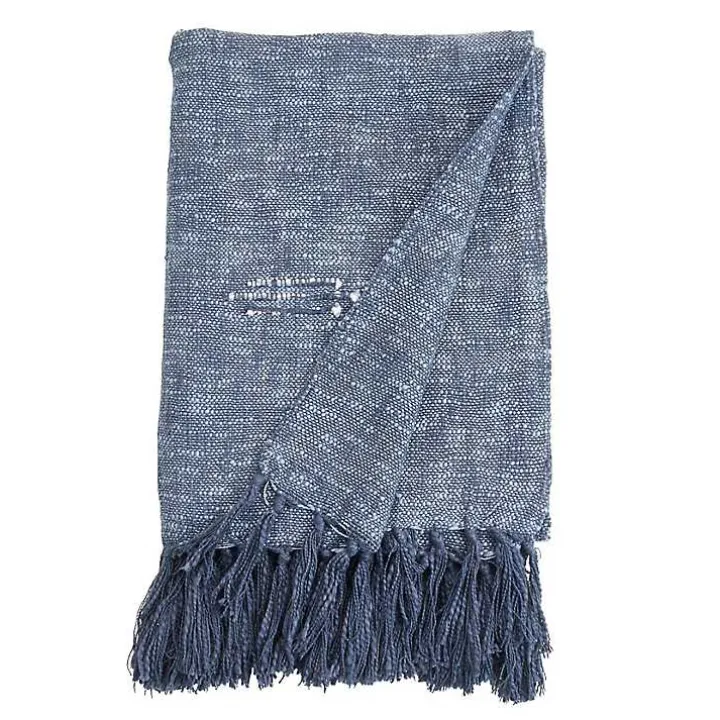 Denim Blue with Fringe Throw Blanket