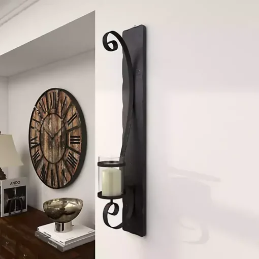 Distressed Black Scrolled Metal Sconce
