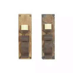 Distressed Brown Wood Wall Sconces, Set of 2