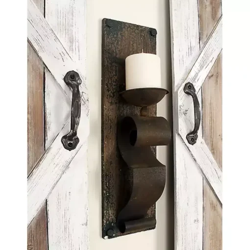 Distressed Brown Wood Wall Sconces, Set of 2