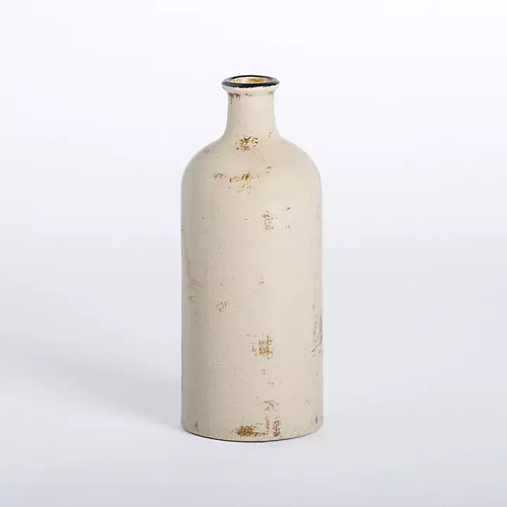 Distressed Cream Ceramic Table Vase
