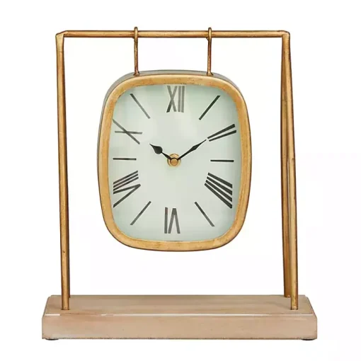 Distressed Gold Frame Square Tabletop Clock