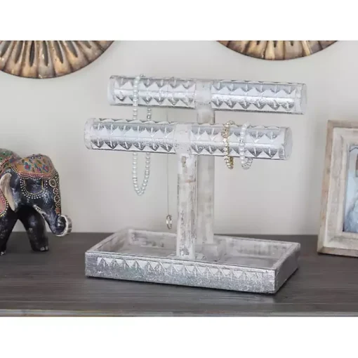 Distressed Silver Wood Jewelry Stand