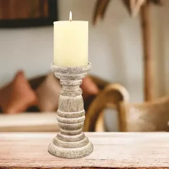 Distressed Turned Wood Candle Holder, 8 in.