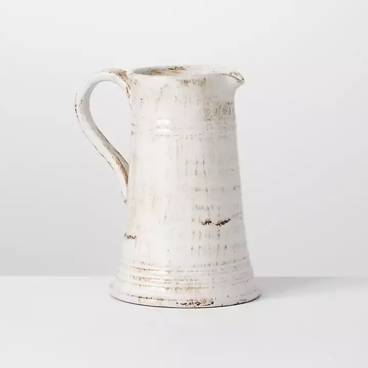 Distressed White Decorative Pitcher