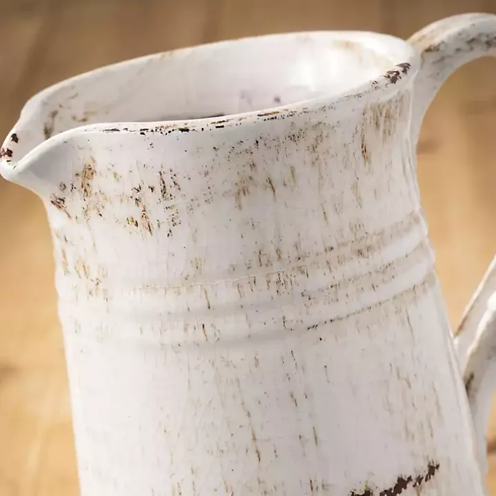 Distressed White Decorative Pitcher