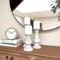 Distressed White Wood 3-pc. Candle Holder Set