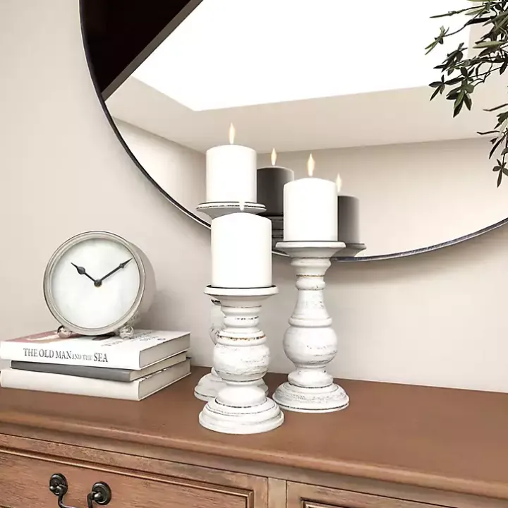 Distressed White Wood 3-pc. Candle Holder Set
