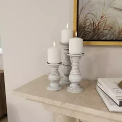 Distressed White Wood 3-pc. Candle Holder Set