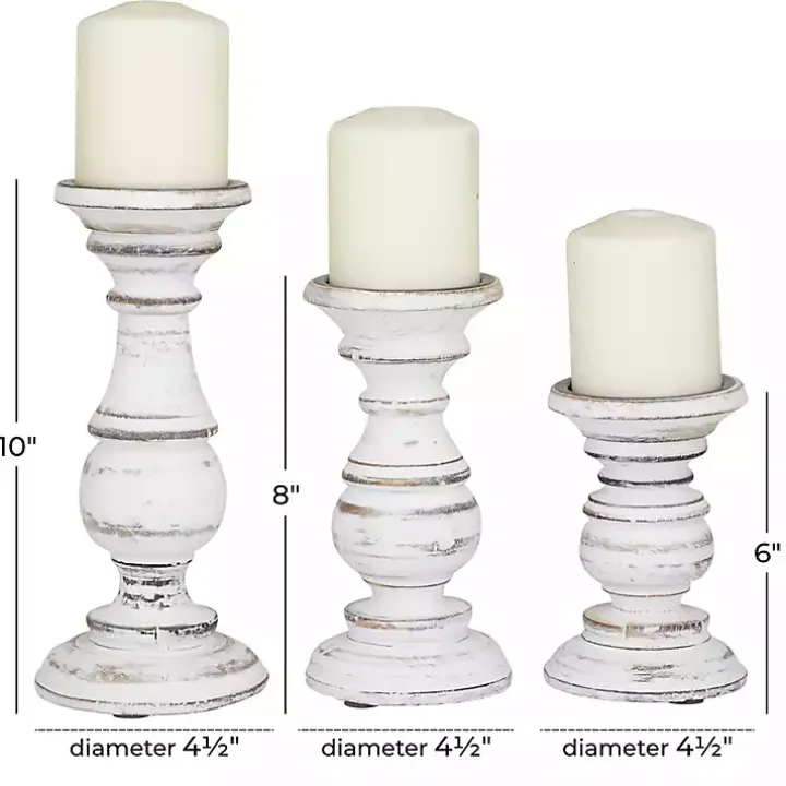 Distressed White Wood 3-pc. Candle Holder Set