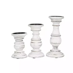 Distressed White Wood 3-pc. Candle Holder Set