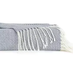 Dusk Blue Herringbone Throw with Fringe