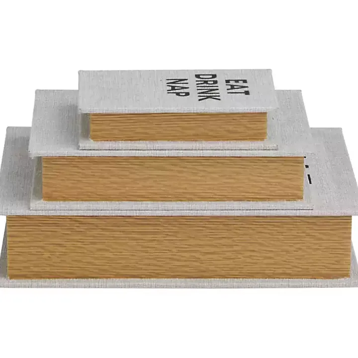 Eat, Drink, Nap Gray Linen Book Boxes, Set of 3