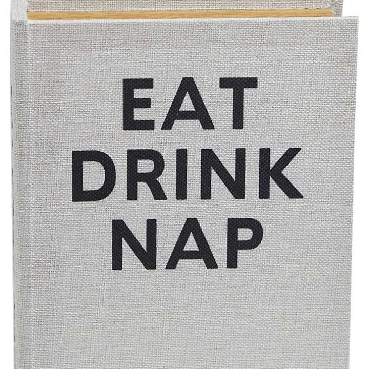 Eat, Drink, Nap Gray Linen Book Boxes, Set of 3