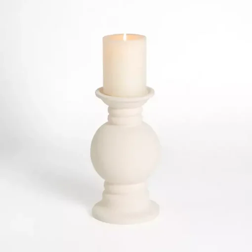 Eggshell Ceramic Pillar Candle Holder, 12 in.
