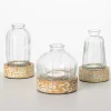 Embossed Wood and Glass Vases, Set of 3