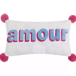Embroidered Amour Pom Pom Throw Pillow