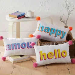 Embroidered Amour Pom Pom Throw Pillow