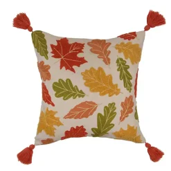 Embroidered Autumn Leaves Pillow