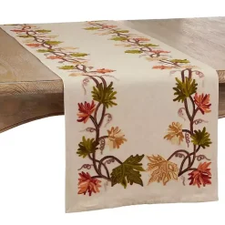 Embroidered Fall Leaf Border Table Runner