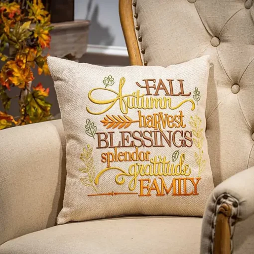 Embroidered Fall Terms Throw Pillow