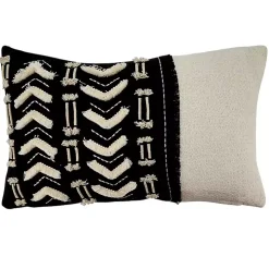 Embroidered Geo Black and White Lumbar Pillow