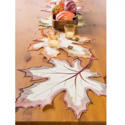 Embroidered Maple Leaves Table Runner