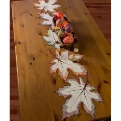 Embroidered Maple Leaves Table Runner