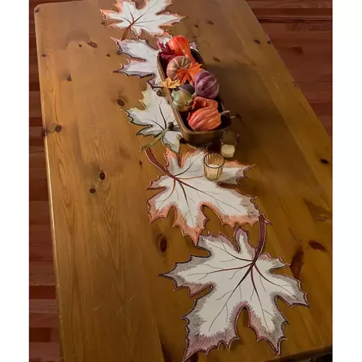 Embroidered Maple Leaves Table Runner
