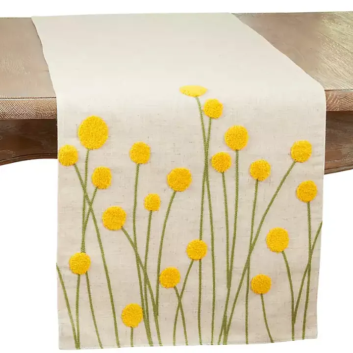 Embroidered Yellow Wildflower Table Runner