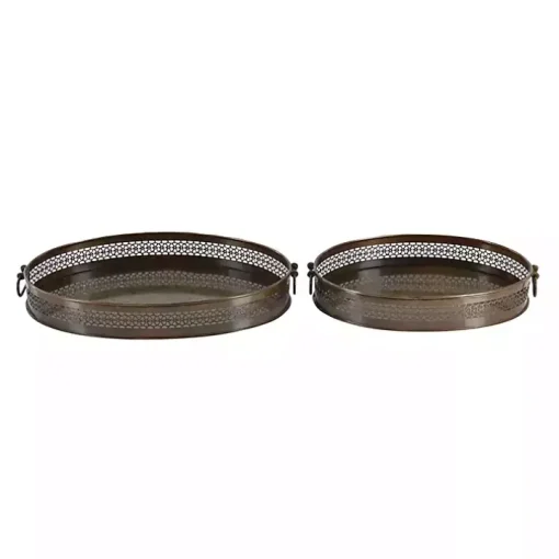 Engraved Metal Mandala Trays, Set of 2