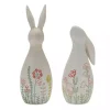 Etched Floral Bunny Statues, Set of 2