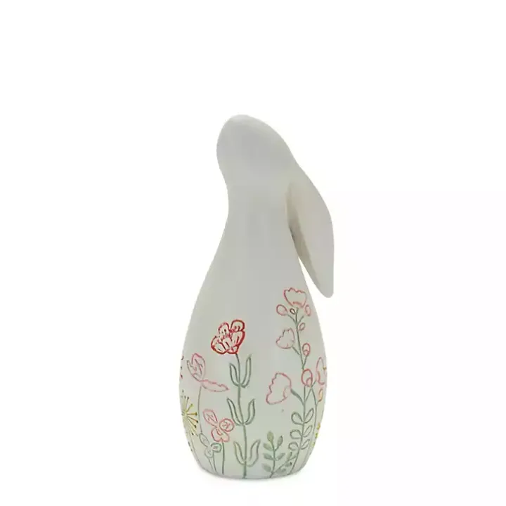 Etched Floral Bunny Statues, Set of 2