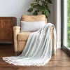 Eucalyptus Green Herringbone Throw with Fringe