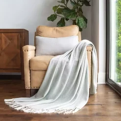 Eucalyptus Green Herringbone Throw with Fringe