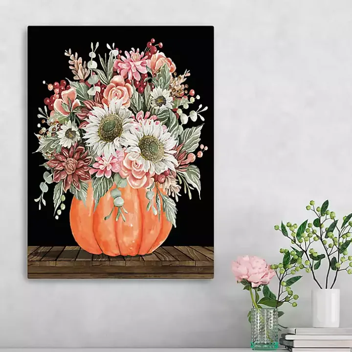 Fall Bouquet & Pumpkin Canvas Art Print, 18x24 in.