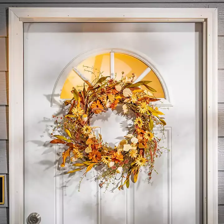 Fall Flowers and Foliage Spiral Wreath, 22 in.