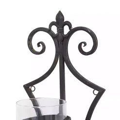 Fleur Distressed Black Iron Sconce, 31 in.