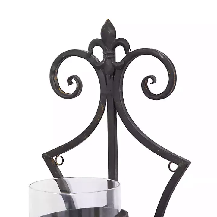 Fleur Distressed Black Iron Sconce, 31 in.